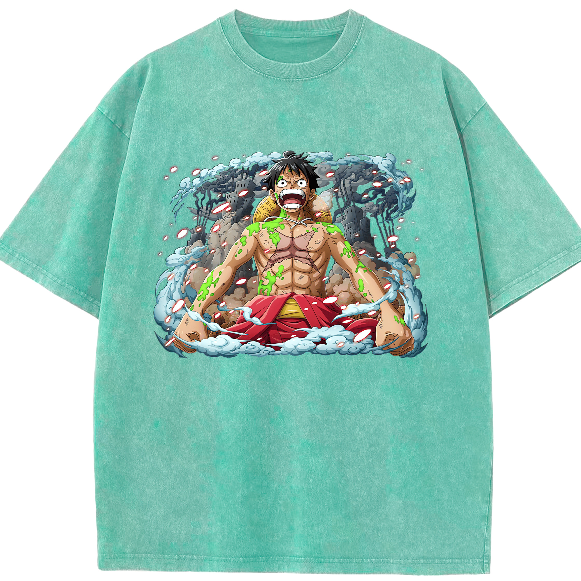 ワンピース モンキー・D・ルフィ ONE PIECE Monkey D. Luffy 綿100% ヴィンテージ風 半袖Tシャツ（フロントプリント）